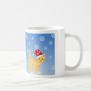 Lustige Weihnachtskatze gelbe Schneeflocken Kaffeetasse