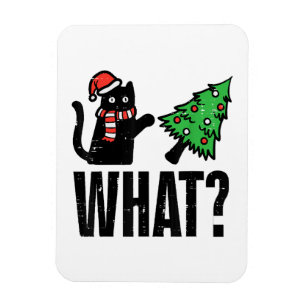 Lustige Weihnachtskatze kippt Weihnachtsbaum Magnet