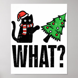 Lustige Weihnachtskatze kippt Weihnachtsbaum Poster