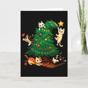 Lustige Weihnachtskatzen klettern Baum Süße Katze Karte