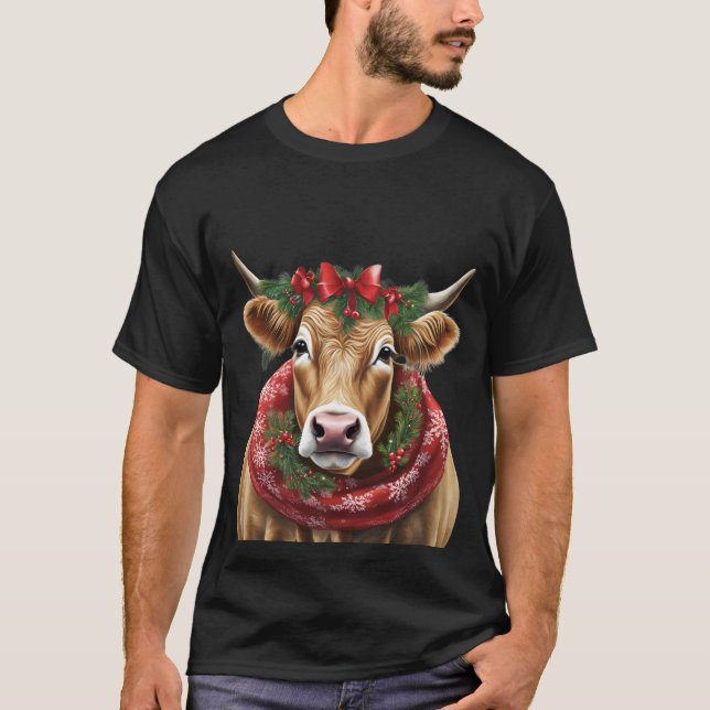 lustige Weihnachtskuh braun T-Shirt (Vorderseite)