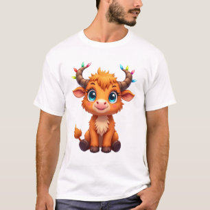 Lustige Weihnachtskuh Lichter Jungen Mädchen Süße  T-Shirt