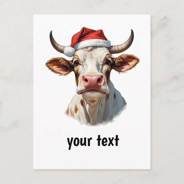 lustige Weihnachtskuh mit Ihrem Text Postkarte (Vorderseite)