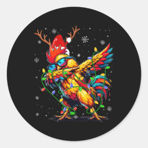 Lustige Weihnachtslichter Huhn Santa Dabbing Weihn Runder Aufkleber