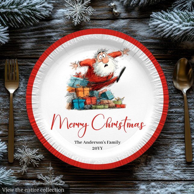 Lustige Weihnachtsmann-Wasserfarbe-Weihnachts-Dinn Pappteller (Funny Santa Watercolor Christmas Dinner Plates)