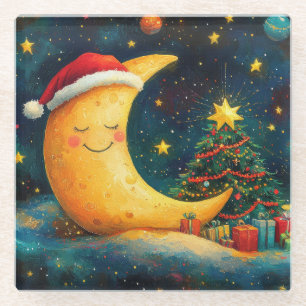 Lustige Weihnachtsmond-Galaxie-Feier Glasuntersetzer