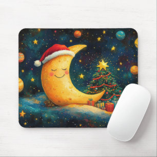 Lustige Weihnachtsmond-Galaxie-Feier Mousepad