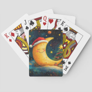 Lustige Weihnachtsmond-Galaxie-Feier Spielkarten