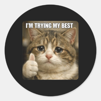 Lustige weinende Katze Meme für Männer Frauen Kind Runder Aufkleber