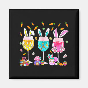 Lustige Weingläser Hase mit Ostereierkorb Frühling Magnet