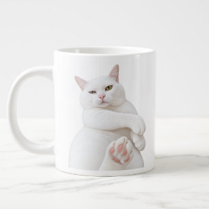 Lustige weiße Katze Jumbo-Tasse – Süßes Geschenk f