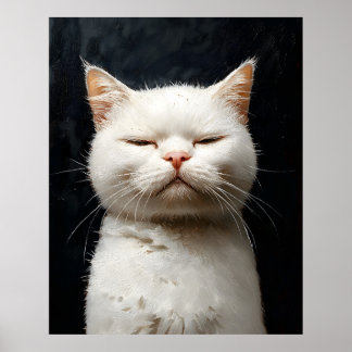 Lustige weiße Katze mit Haltung, nicht beeindruckt Poster