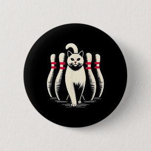 Lustige weiße Katze spielt Bowling Retro Vintage S Button