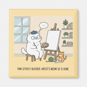 Lustige weiße Katzen-Kunst-Block-Studio-Kätzchen-H Magnet