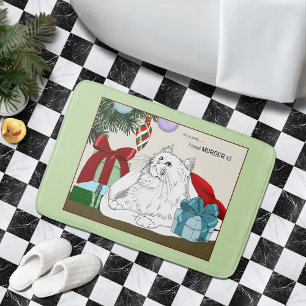 Lustige weiße Katzen-Weihnachtsbaum-Ornamente grün Badematte