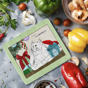 Lustige weiße Katzen-Weihnachtsbaum-Ornamente grün Schneidebrett