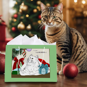 Lustige weiße Weihnachtsbaum-Katzen-Ornamente grün Große Geschenktüte
