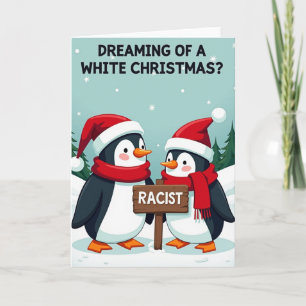 Lustige weiße Weihnachtspinguin-Karte Karte