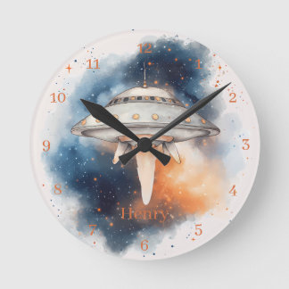 Lustige Weltraum-Raumschiff-Wanduhr für Kinder Runde Wanduhr