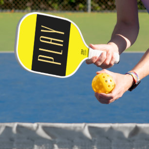 Lustige Wiedergabe von Text lebhaft Gelb Schwarze Pickleball Schläger