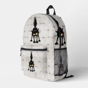 Lustige wilde schwarze Katze Cartoon  Bedruckter Rucksack