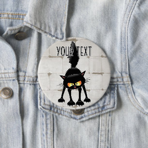 Lustige wilde schwarze Katze Cartoon  Button