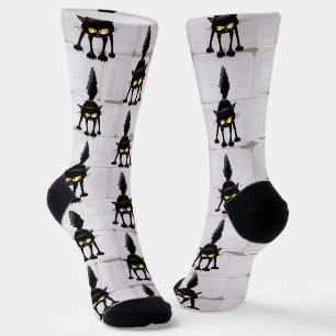 Lustige wilde schwarze Katze Cartoon Socken