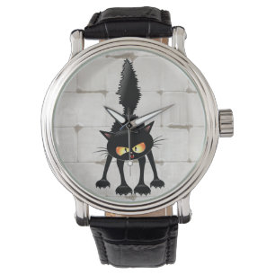 Lustige wilde schwarze Katzen-Cartoon  Armbanduhr