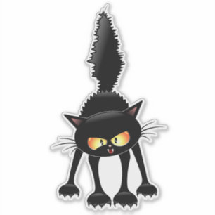 Lustige wilde schwarze Katzen-Cartoon Aufkleber