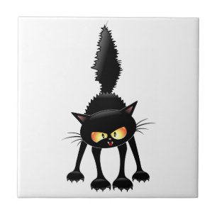 Lustige wilde schwarze Katzen-Cartoon  Fliese