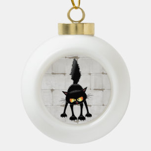 Lustige wilde schwarze Katzen-Cartoon  Keramik Kugel-Ornament