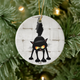 Lustige wilde schwarze Katzen-Cartoon  Keramik Ornament