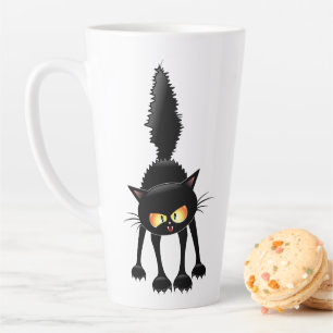 Lustige wilde schwarze Katzen-Cartoon  Milchtasse