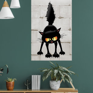 Lustige wilde schwarze Katzen-Cartoon  Poster