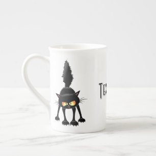Lustige wilde schwarze Katzen-Cartoon  Prozellantasse
