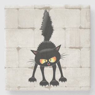 Lustige wilde schwarze Katzen-Cartoon  Steinuntersetzer