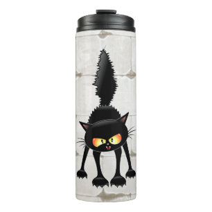 Lustige wilde schwarze Katzen-Cartoon  Thermosbecher