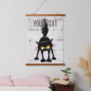 Lustige wilde schwarze Katzen-Cartoon Wandteppich Mit Holzrahmen