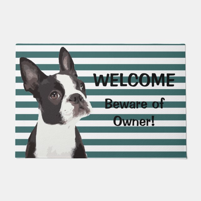 Lustige willkommene Tür-Matte Bostons Terrier Fußmatte (Vorderseite)