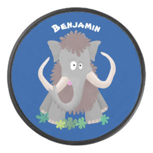 Lustige wollige Mammut-Cartoon-Illustration Eishockey Puck