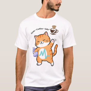 Lustige Workout-Katze, die Kaffee trinkt, Fitness- T-Shirt