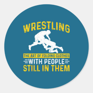 Lustige Wrestling-Kunst des Faltens von Kleidung m Runder Aufkleber