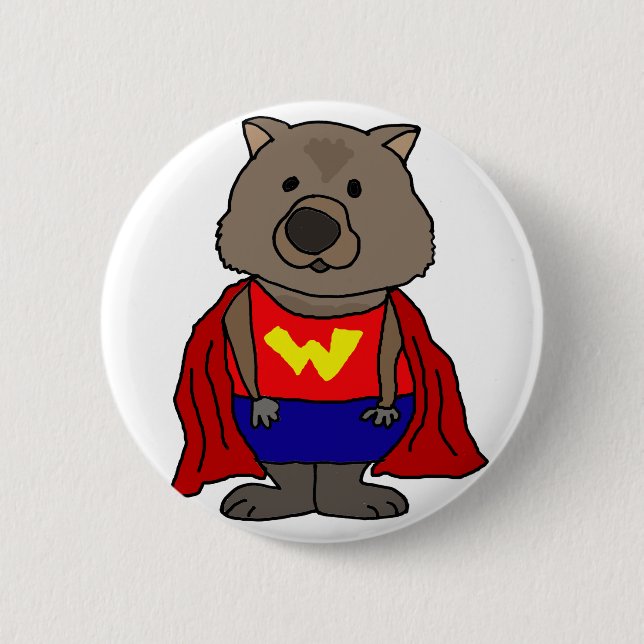 Lustige Wunder Wombat Superhero-Cartoon-Kunst Button (Vorderseite)