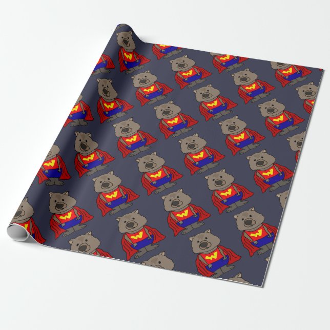 Lustige Wunder Wombat Superhero-Cartoon-Kunst Geschenkpapier (Ungerollt)