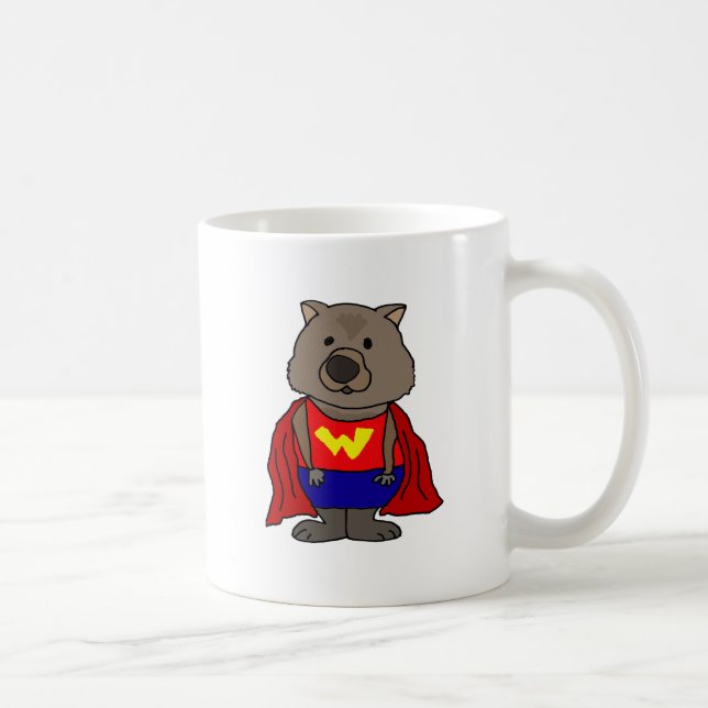 Lustige Wunder Wombat Superhero-Cartoon-Kunst Kaffeetasse (Rechts)
