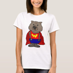 Lustige Wunder Wombat Superhero-Cartoon-Kunst T-Shirt