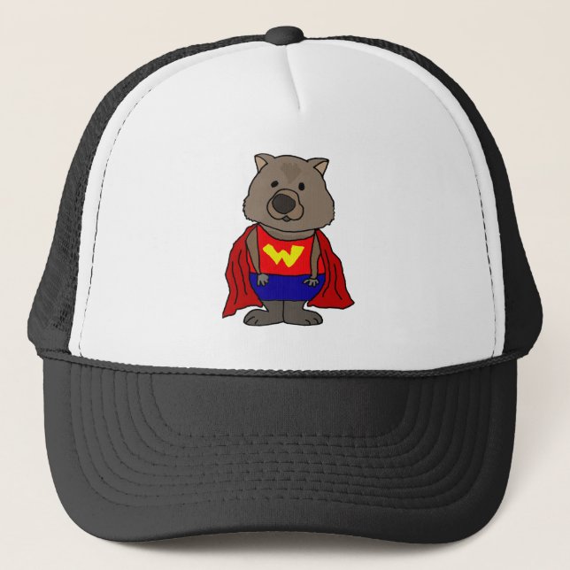 Lustige Wunder Wombat Superhero-Cartoon-Kunst Truckerkappe (Vorderseite)