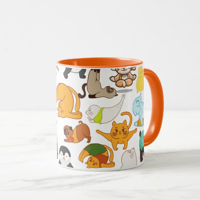 lustige Yoga-Posen mit Tieren Tasse (VorderseiteRechts)