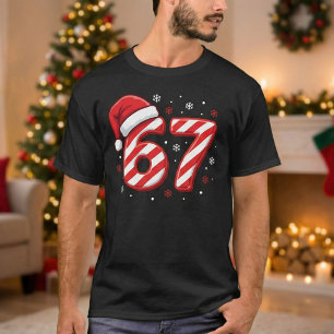 Lustige Zahl 67 Zuckerstangen-Gestreiftes Weihnach T-Shirt