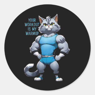 Lustige Zeichentrickkatze - Bodybuilding-Gym-Stil  Runder Aufkleber